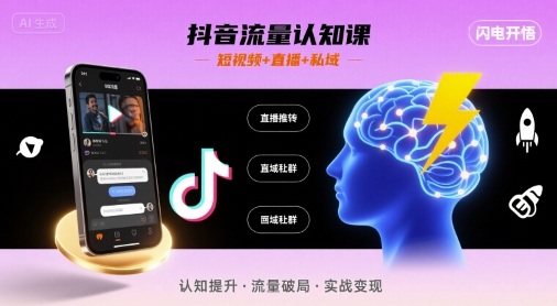 抖音流量认知课，短视频+直播+私域，认知提升，闪电开悟-副业项目资源网