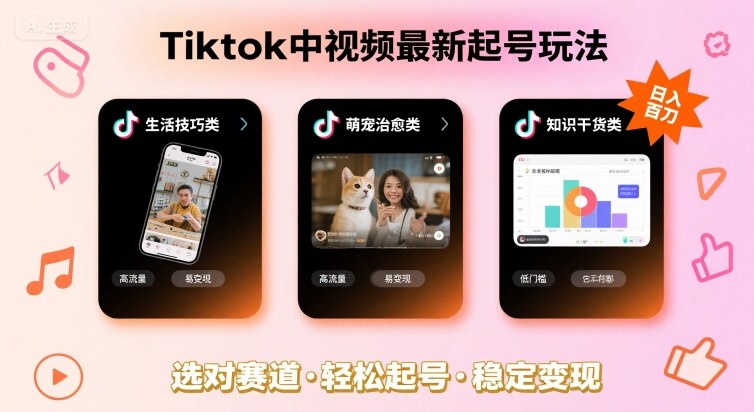 Tiktok中视频最新起号玩法，想要日入百刀，做好这几个赛道就可以了-副业项目资源网