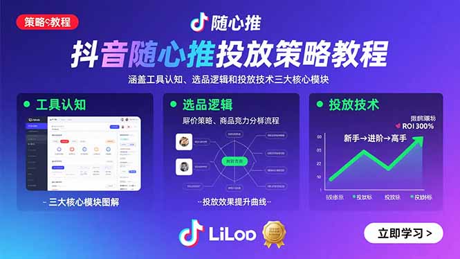 抖音随心推投放策略教程：涵盖工具认知、选品逻辑和投放技术三大核心模块-副业项目资源网