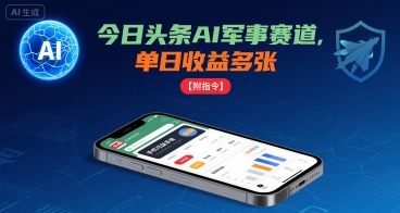 今日头条AI军事赛道，单日收益多张 ，手机可做【附指令】-副业项目资源网