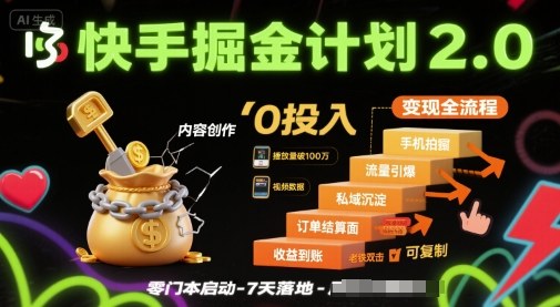 快手掘金计划2.0，快手电商变现全流程，简单可复制，0投入-副业项目资源网