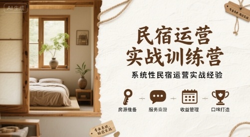 民宿运营实战训练营，系统性民宿运营实战经验-副业项目资源网
