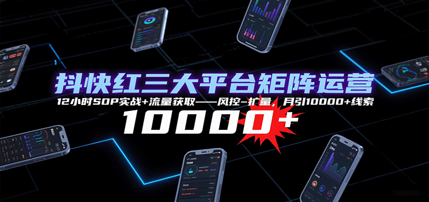 抖快红三大平台矩阵运营，12小时SOP实战+流量获取-风控-扩量，月引10000+线索-副业项目资源网