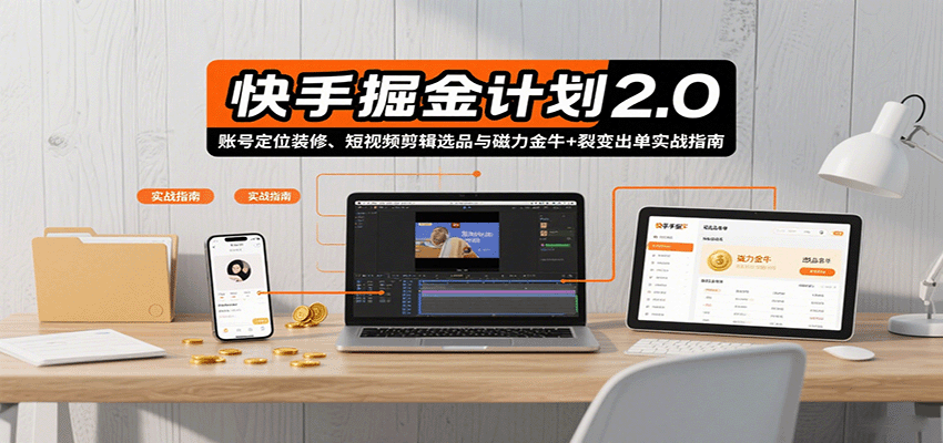 快手掘金计划2.0，账号定位装修、短视频剪辑选品与磁力金牛+裂变出单实战指南-副业项目资源网