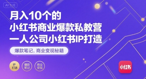 月入10个的小红书商业爆款私教营，一人公司小红书IP打造，爆款笔记，商业变现秘籍-副业项目资源网