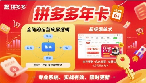 拼多多年卡【8月更新6节】拼多多全链路运营底层逻辑，超级爆单术-副业项目资源网