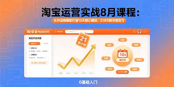 淘宝运营实战8月课程：从开店到爆款打造10大核心模块，21天0到月销百万-副业项目资源网