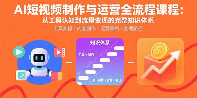 AI短视频制作与运营全流程课程：从工具认知到流量变现的完整知识体系-副业项目资源网
