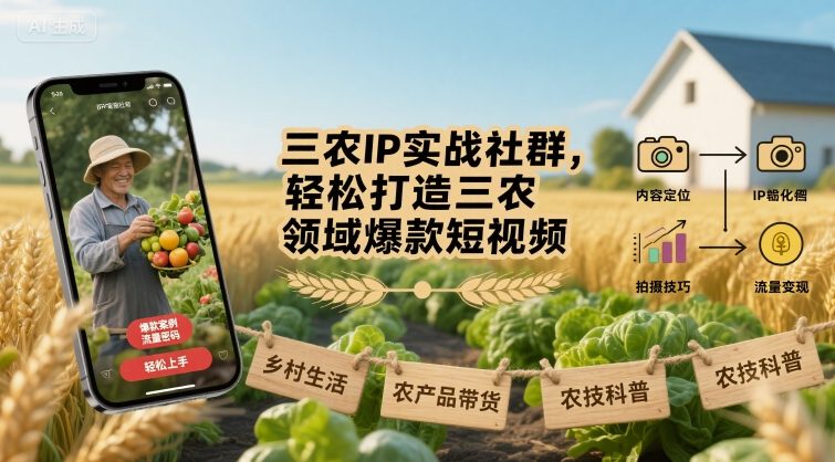 三农IP实战社群，轻松打造三农领域爆款短视频-副业项目资源网