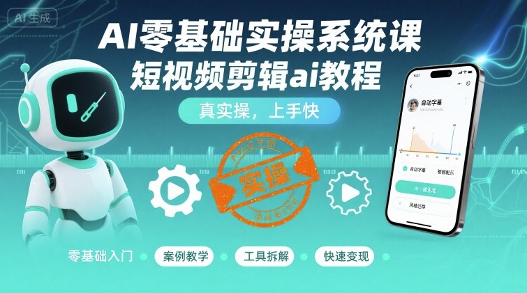AI零基础实操系统课，短视频剪辑ai教程，真实操，上手快-副业项目资源网