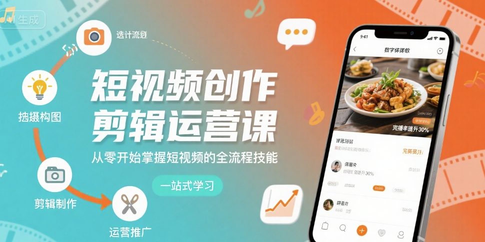短视频创作剪辑运营课，从零开始掌握短视频的全流程技能-副业项目资源网