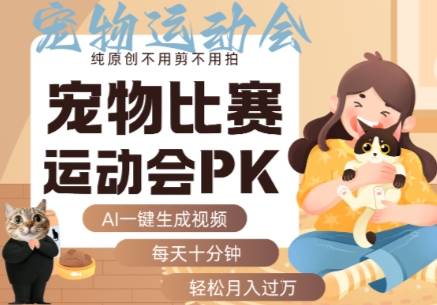 AI一键生成宠物比赛运动会PK视频，纯原创不用剪不用拍，每天十分钟，轻松月入过1W+-副业项目资源网