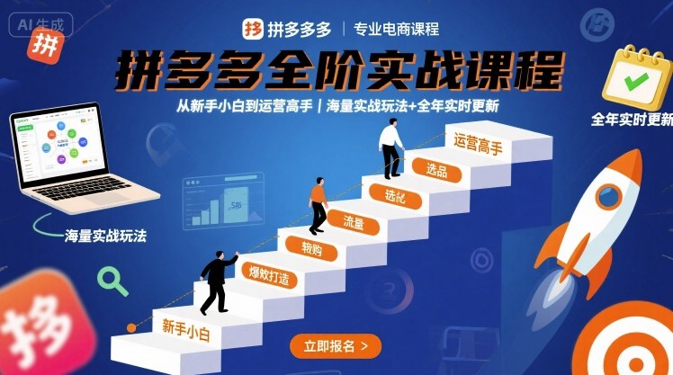 拼多多全阶实战课程，从新手小白到运营高手，海量实战玩法+全年实时更新【2025年9月更新】-副业项目资源网