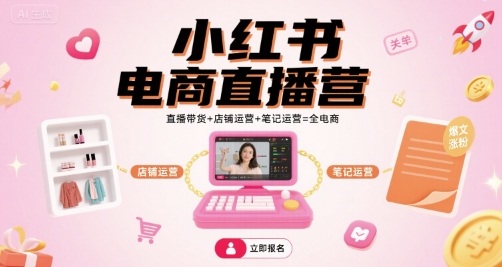 小红书电商直播营，直播带货+店铺运营+笔记运营=全电商-副业项目资源网