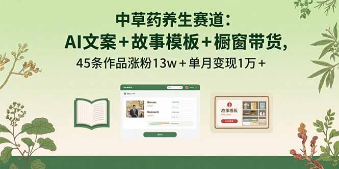 中草药养生赛道：AI文案+故事模板+橱带货，45条作品涨粉13w+单月变现1万+-副业项目资源网