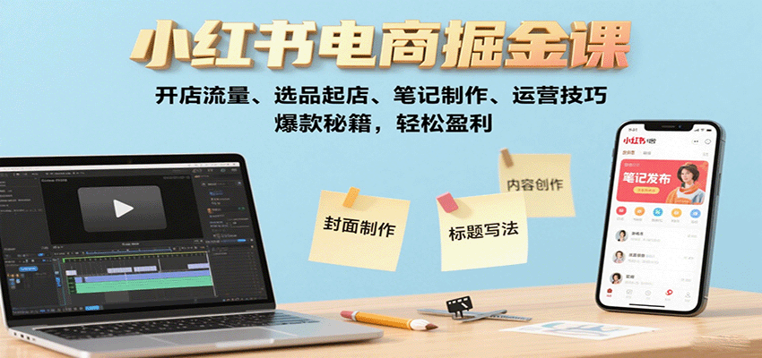 小红书电商掘金课：开店流量、选品起店、笔记制作、运营技巧，爆款秘籍，轻松盈利-副业项目资源网