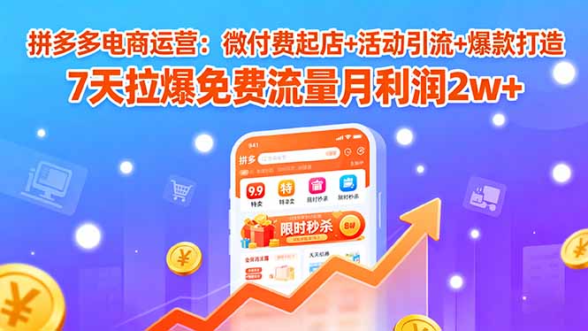 拼多多电商运营:微付费起店+活动引流+爆款打造 7天拉爆免费流量月利润2w+-副业项目资源网