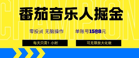 番茄音乐人掘金，单账号最高可撸1k+，可无限矩阵去做，零投入-副业项目资源网