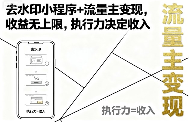 去水印小程序+流量主变现，收益无上限，执行力决定收入-副业项目资源网