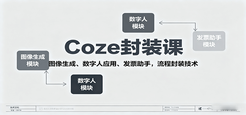 Coze封装课，图像生成、数字人应用、发票助手，流程封装技术-副业项目资源网