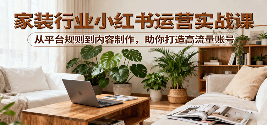 小红书家装行业运营实战课：从平台规则到内容制作，助你打造高流量账号-副业项目资源网