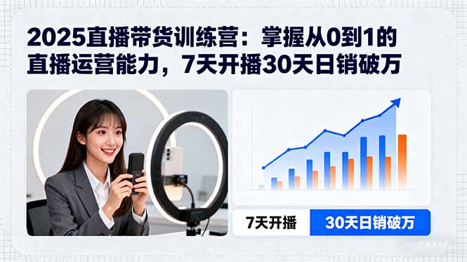 2025直播带货训练营：掌握从0到1的直播运营能力，7天开播30天日销破万-副业项目资源网