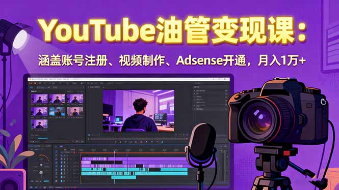 2025YouTube油管变现课：涵盖账号注册、视频制作、Adsense开通，月入1万+-副业项目资源网