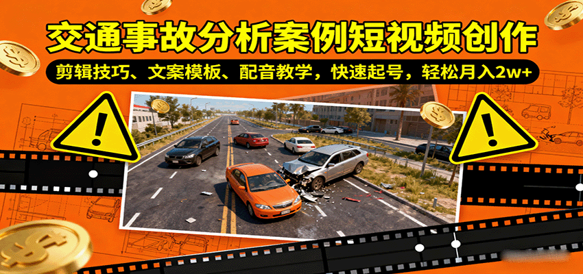 交通事故分析案例短视频创作，剪辑技巧、文案模板、配音教学，快速起号，轻松月入2w+-副业项目资源网