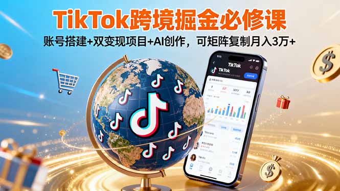 TikTo跨境掘金必修课，账号搭建+双变现项目+AI创作，可矩阵复制月入3万+-副业项目资源网