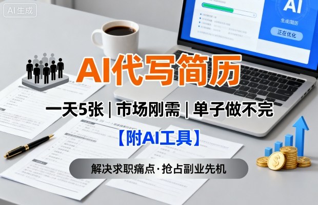 AI代写简历，一天5张，今年找工作难，市场刚需，单子做不完【附AI工具】-副业项目资源网
