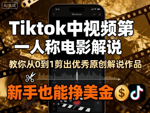 Tiktok中视频第一人称电影解说，教你从0到1剪出一个优秀的原创解说作品，新手也能挣美金-副业项目资源网