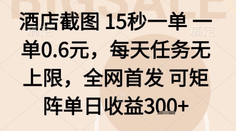 酒店截图项目，15秒一单，一单0.6米，每天任务无上限，全网首发可矩阵单日收益3张+【揭秘】-副业项目资源网