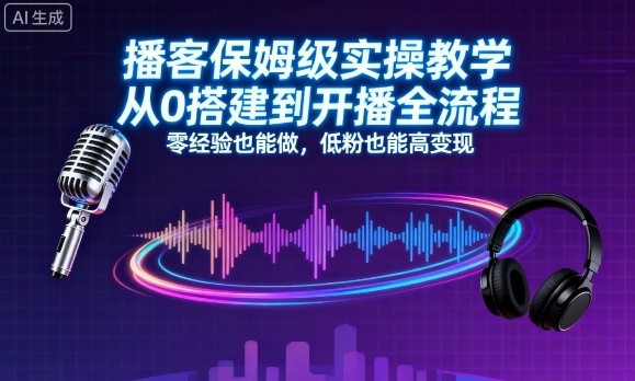 播客保姆级实操教学，从0搭建到开播全流程，零经验也能做，低粉也能高变现-副业项目资源网