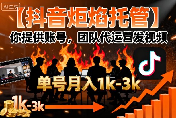 【抖音炬焰托管】你提供账号，团队代运营发视频，单号月入1k+【揭秘】-副业项目资源网