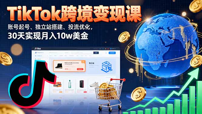 TikTok跨境变现课：账号起号、独立站搭建、投流优化，30天实现月入10w美金-副业项目资源网