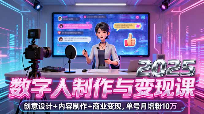 2025数字人制作与变现课,创意设计+内容制作+商业变现,单号月增粉10万+-副业项目资源网