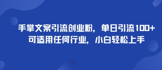 手掌文案引流创业粉，单日引流100+，可适用任何行业，小白轻松上手-副业项目资源网