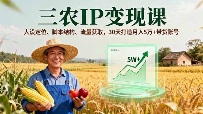 三农IP变现课，人设定位、脚本结构、流量获取，30天打造月入5万+带货账号-副业项目资源网