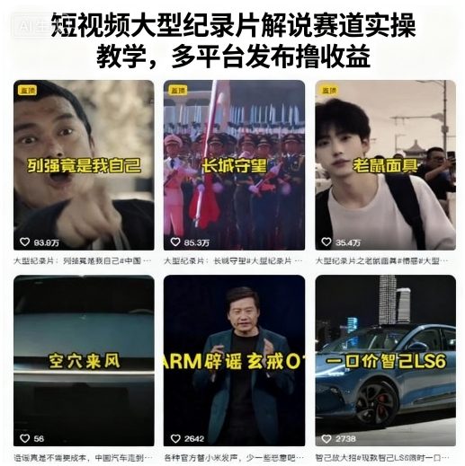 短视频大型纪录片解说赛道实操教学，多平台发布撸收益-副业项目资源网