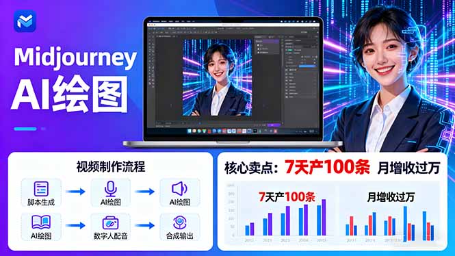 AI绘图照片开口说话视频制作：Midjourney+数字人，7天产100条月增收过万-副业项目资源网