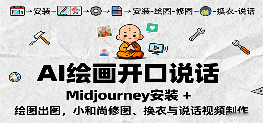 AI绘画开口说话，Midjourney安装 + 绘图出图，小和尚修图、换衣与说话视频制作-副业项目资源网