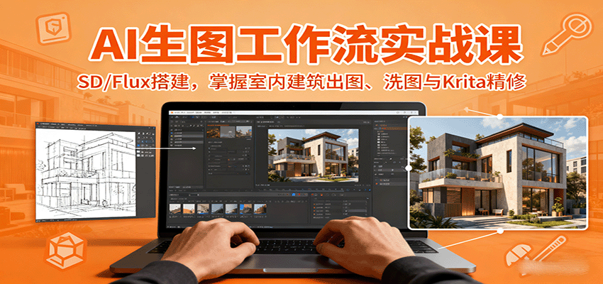 AI生图工作流实战课：SD/Flux搭建，掌握室内建筑出图、洗图与Krita精修-副业项目资源网