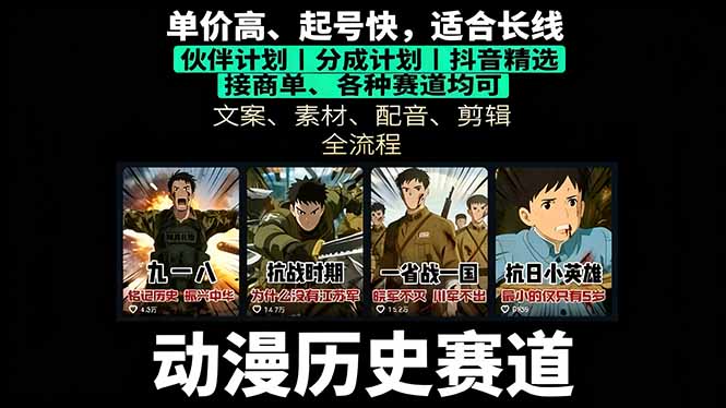 历史动漫赛道撸分成：起号、文案、素材、配音、剪辑，单视频收益破万-副业项目资源网