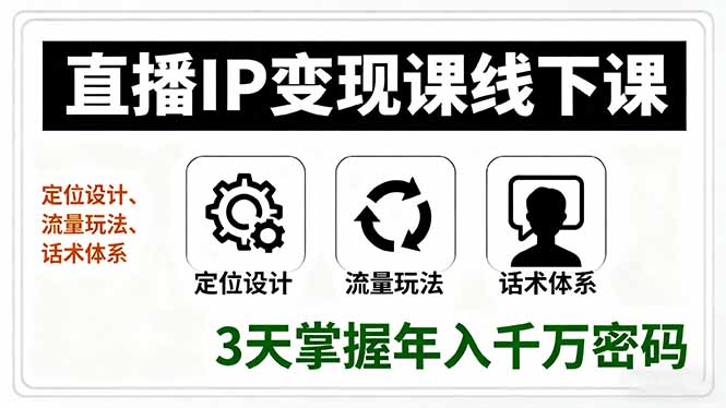 直播IP变现课线下课，定位设计、流量玩法、话术体系，3天掌握年入千万密码-副业项目资源网