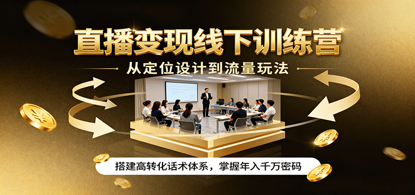 直播变现线下训练营，从定位设计到流量玩法，搭建高转化话术体系，掌握年入千万密码-副业项目资源网