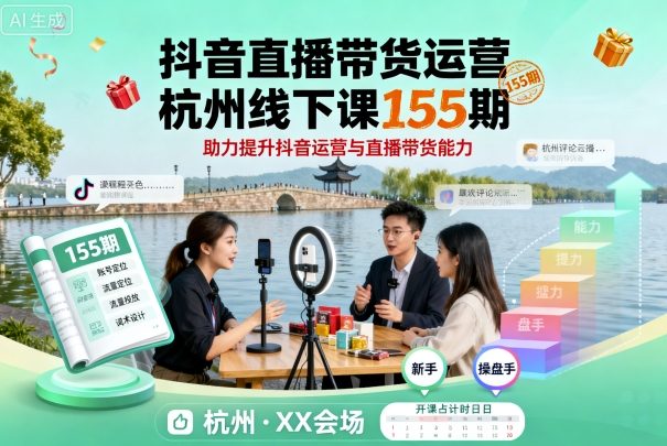 抖音直播带货运营杭州线下课155期，助力提升抖音运营与直播带货能力-副业项目资源网
