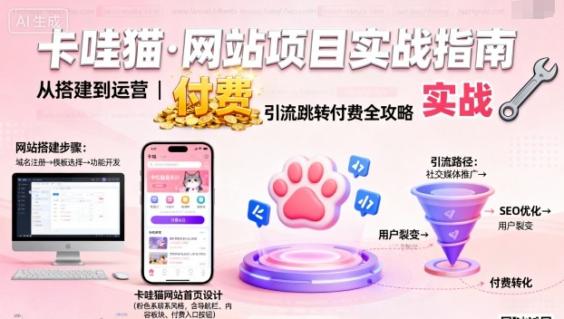 卡哇猫·网站项目，网站搭建与运营以及引流跳转付费-副业项目资源网