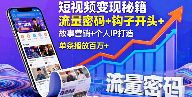 短视频变现秘籍，流量密码+钩子开头+故事营销+个人IP打造，单条播放百万+-副业项目资源网