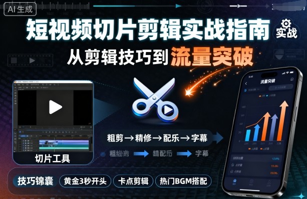 短视频切片剪辑实战指南，从剪辑技巧到流量突破-副业项目资源网