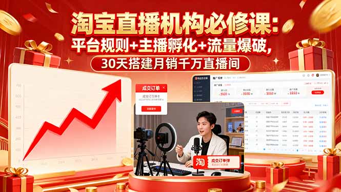 淘宝直播机构必修课：平台规则/主播孵化/流量爆破,30天搭建月销千万直播间-副业项目资源网